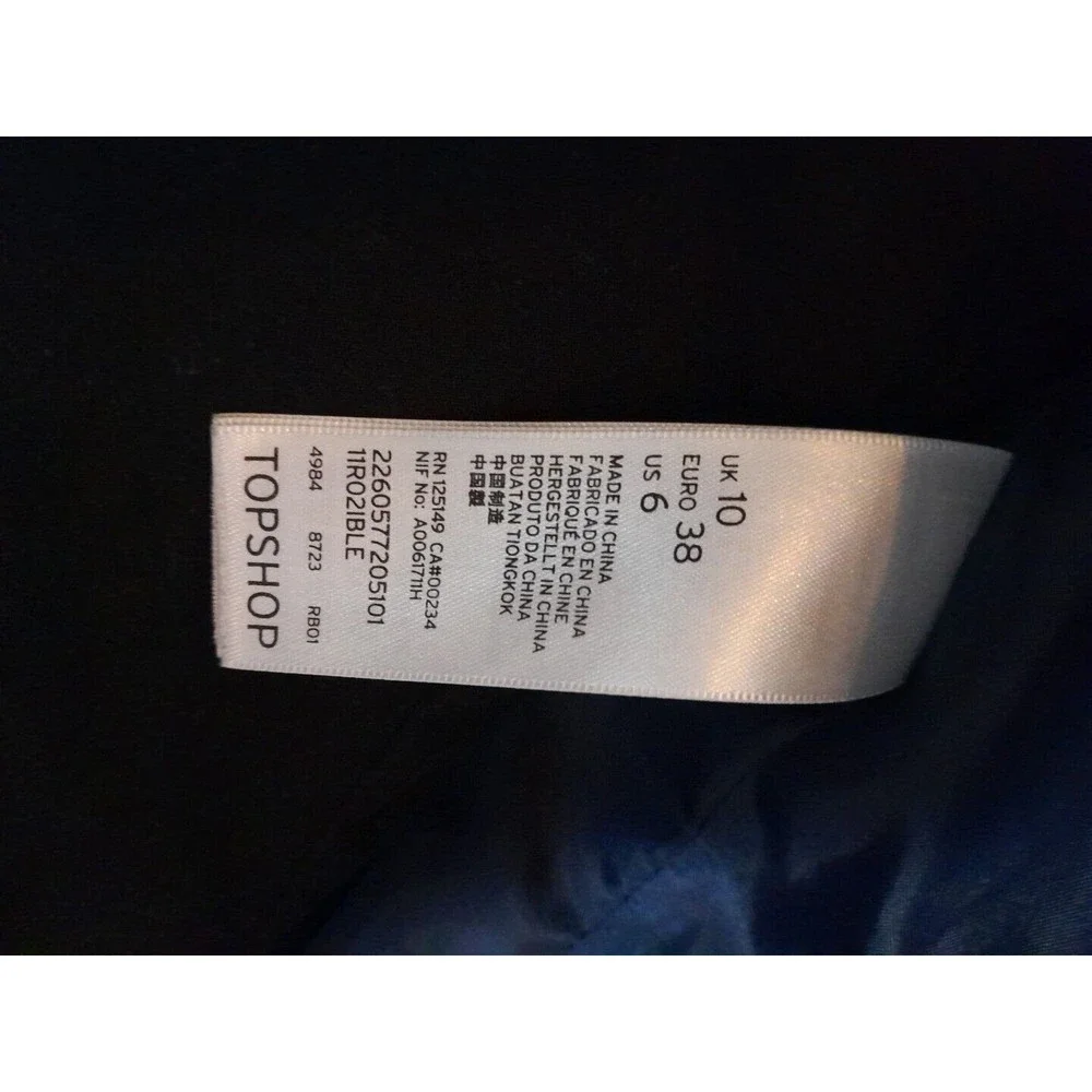 TOPSHOP Women's Navy Blue Hooded Puffer Winter Zip Up Jacket Sz 6